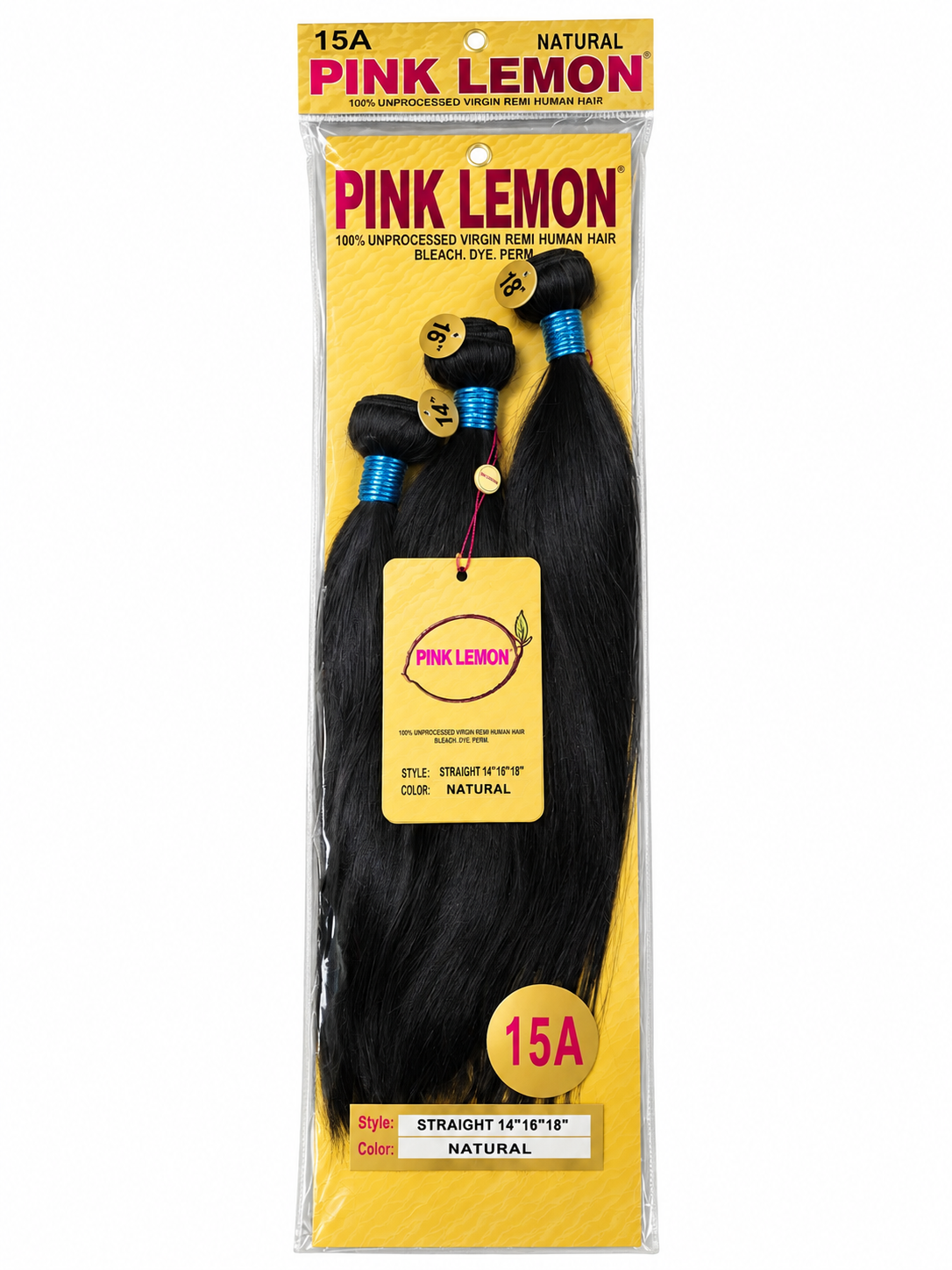 Pink Lemon 15A Straight Hair Bundle Set- 14" 16" 18" Natural