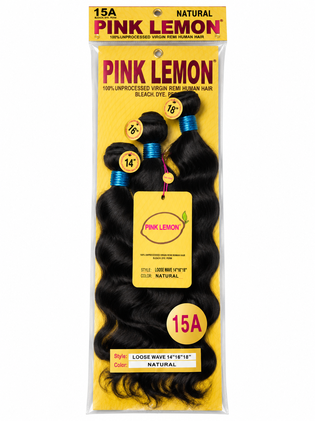 Pink Lemon 15A Virgin Remi Human Hair - Loose Wave 14" 16" 18" Natural
