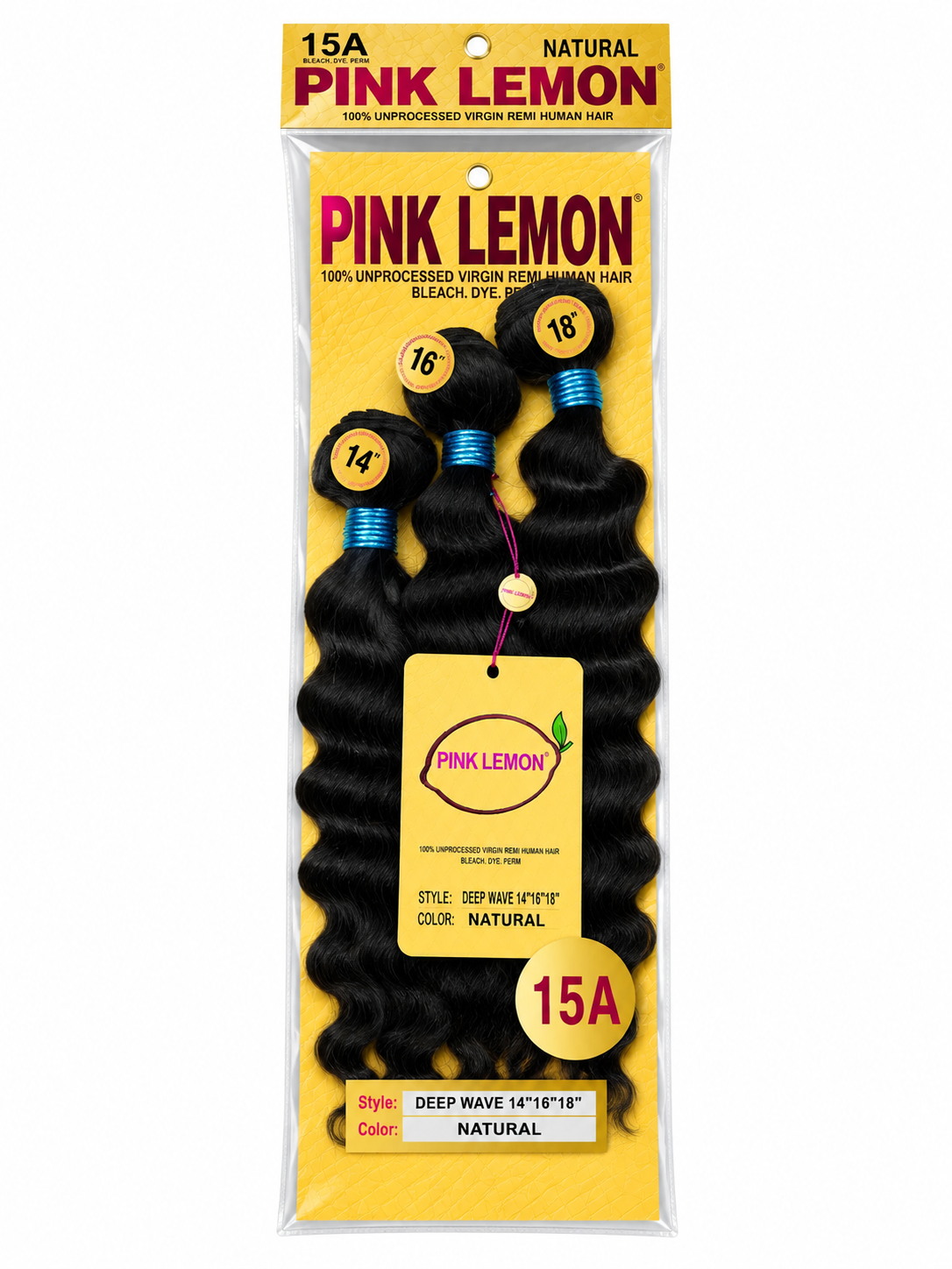 Pink Lemon 15A Virgin Remi Hair Deep Wave Hair 14" 16" 18" - Natural