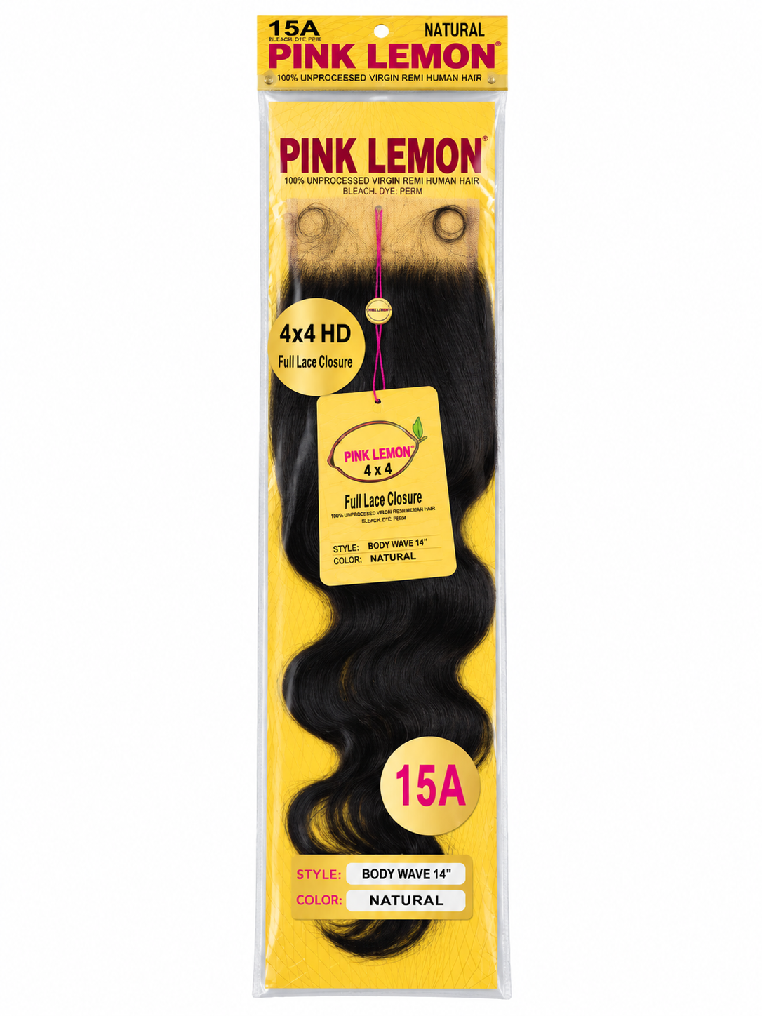 Pink Lemon 15A Virgin Remi Hair - Full Lace Closure Body Wave 14" - Natural