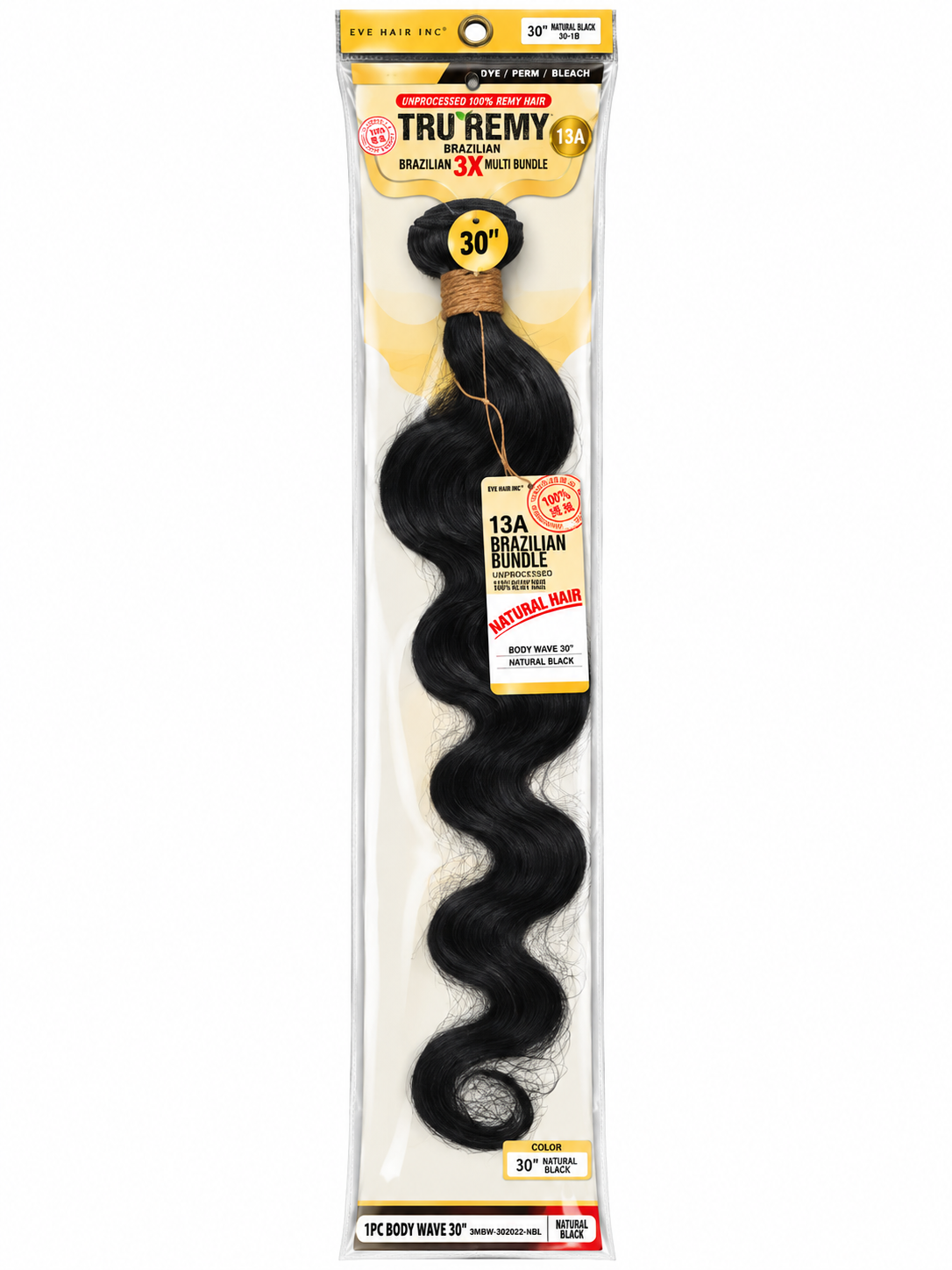 Tru Remy 13A Brazilian Body Wave Hair 30" – Natural Black