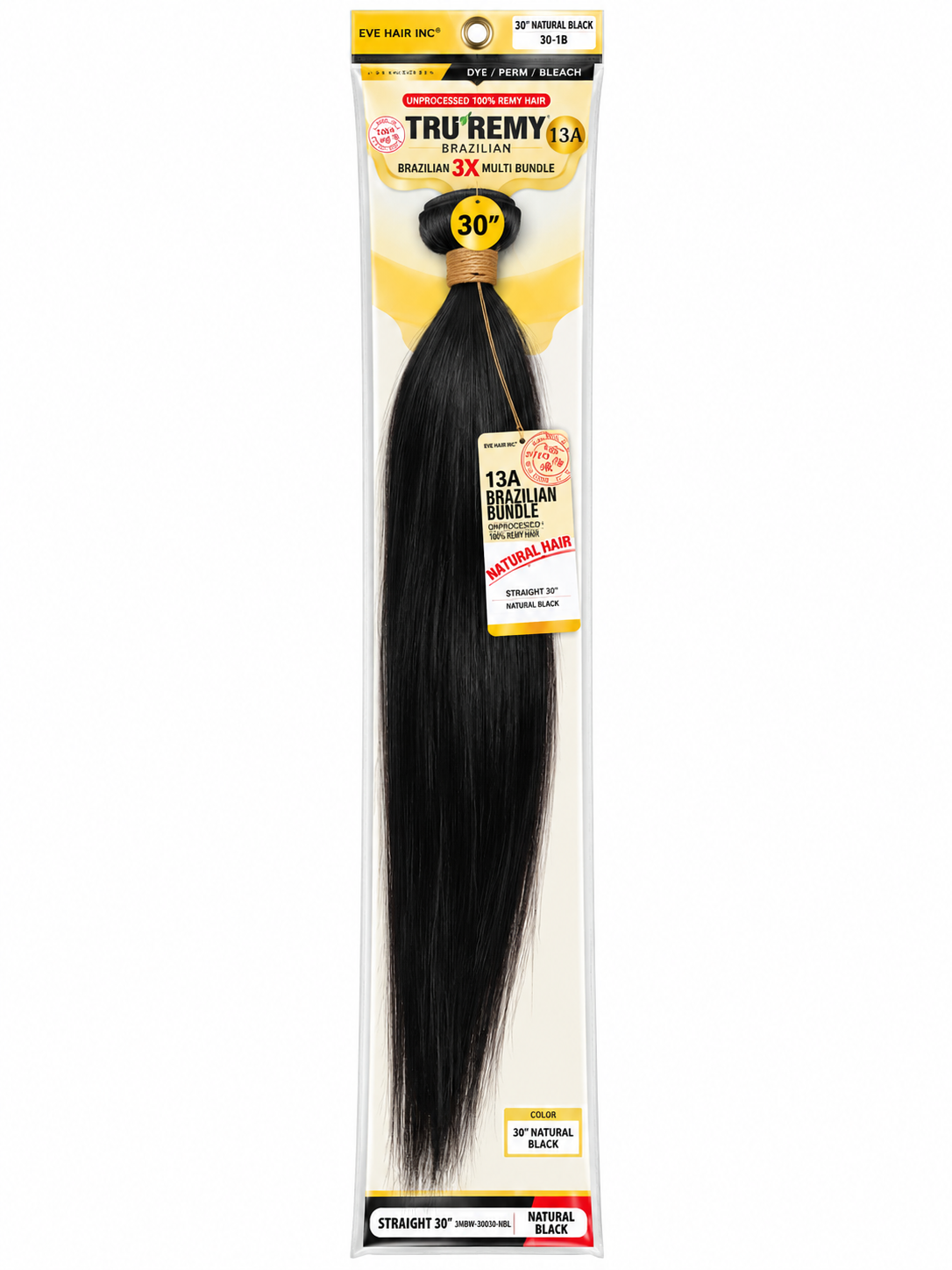 Tru Remy 13A Brazilian Straight Hair 30" – Natural Black