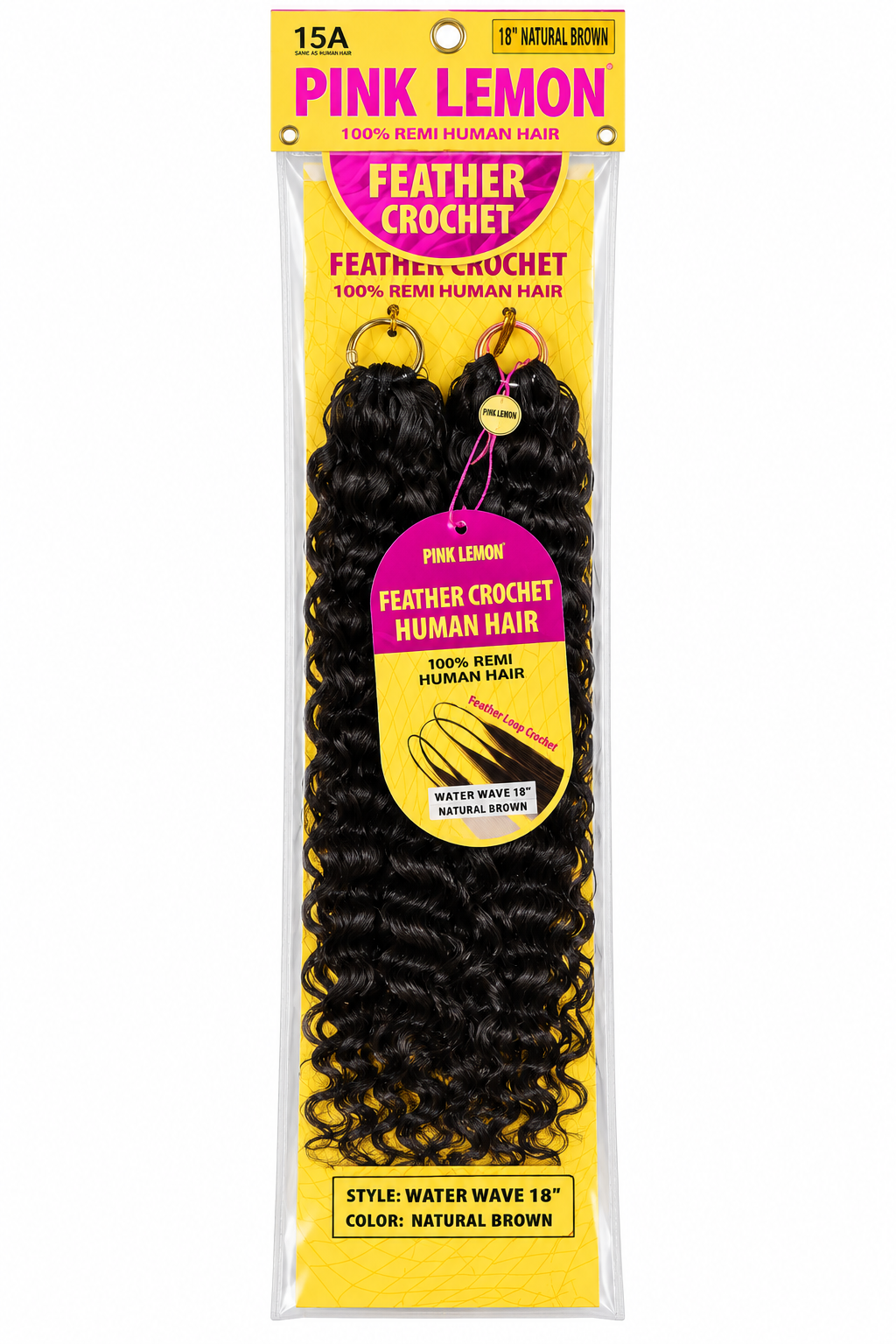Pink Lemon Feather Crochet 100% Remi Human Hair – Water Wave 18"