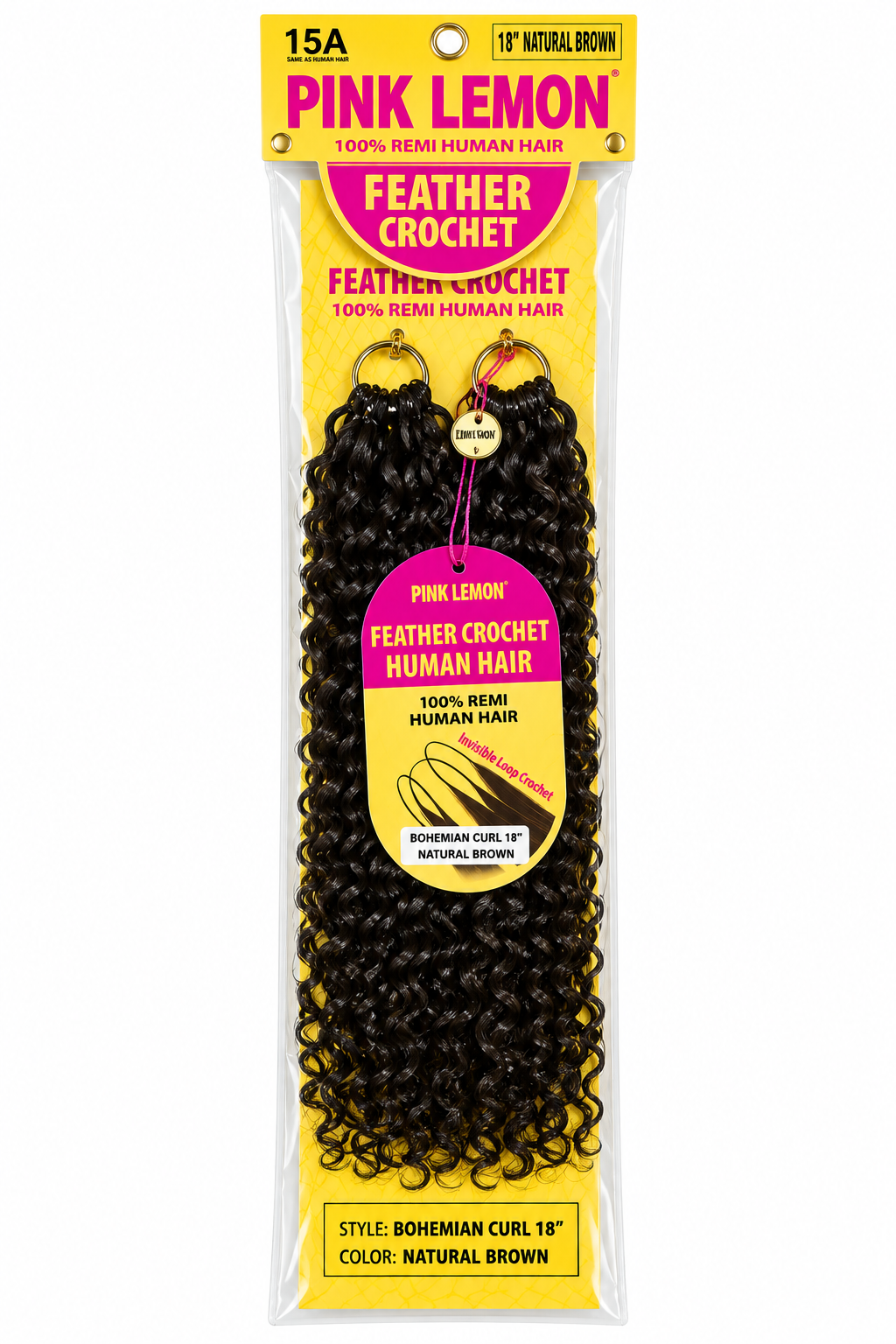 Pink Lemon Feather Crochet 100% Remi Human Hair – Bohemian Curl 18"