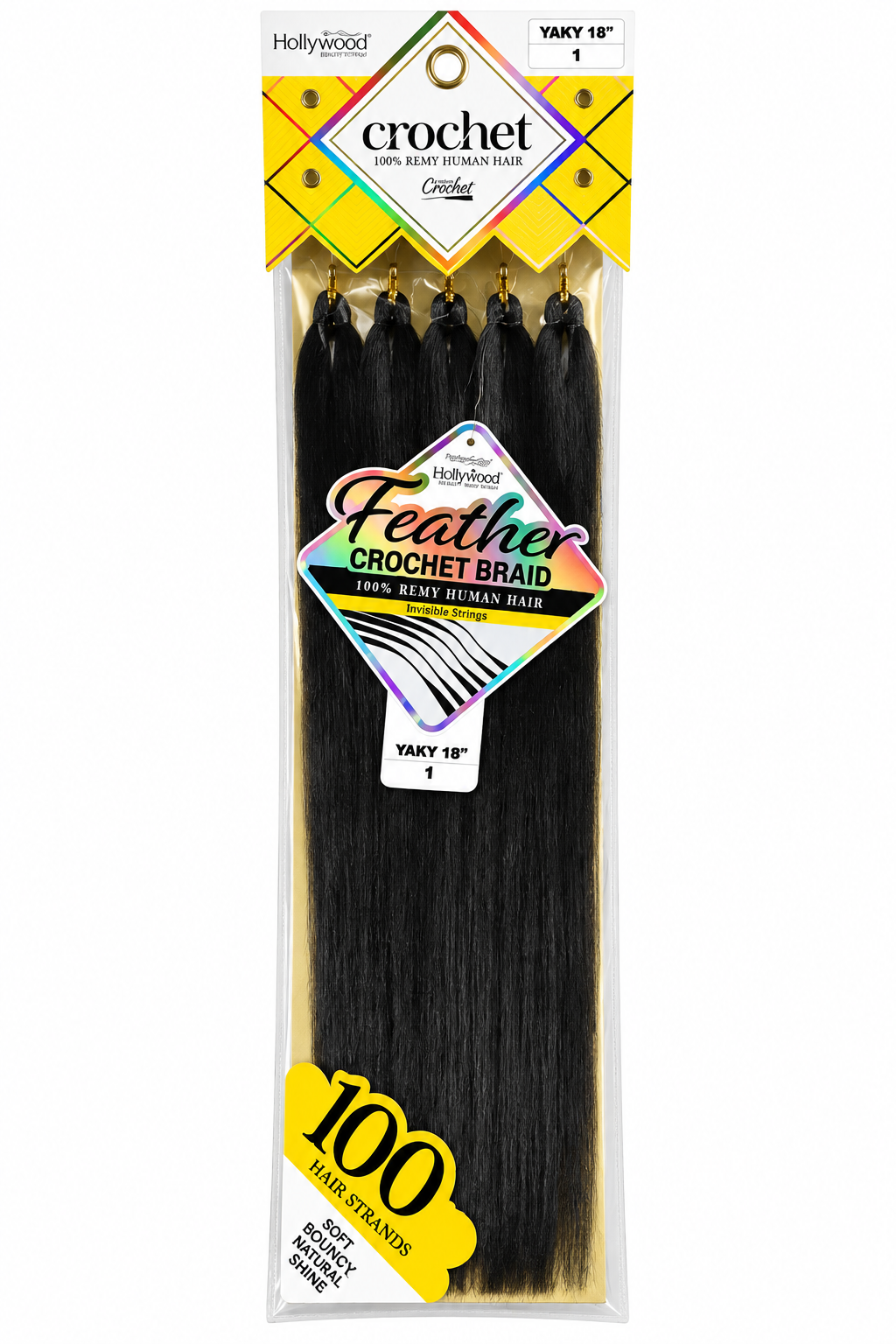 Hollywood Feather Crochet Braid 100% Remy Human Hair – Deep 18" Color #1