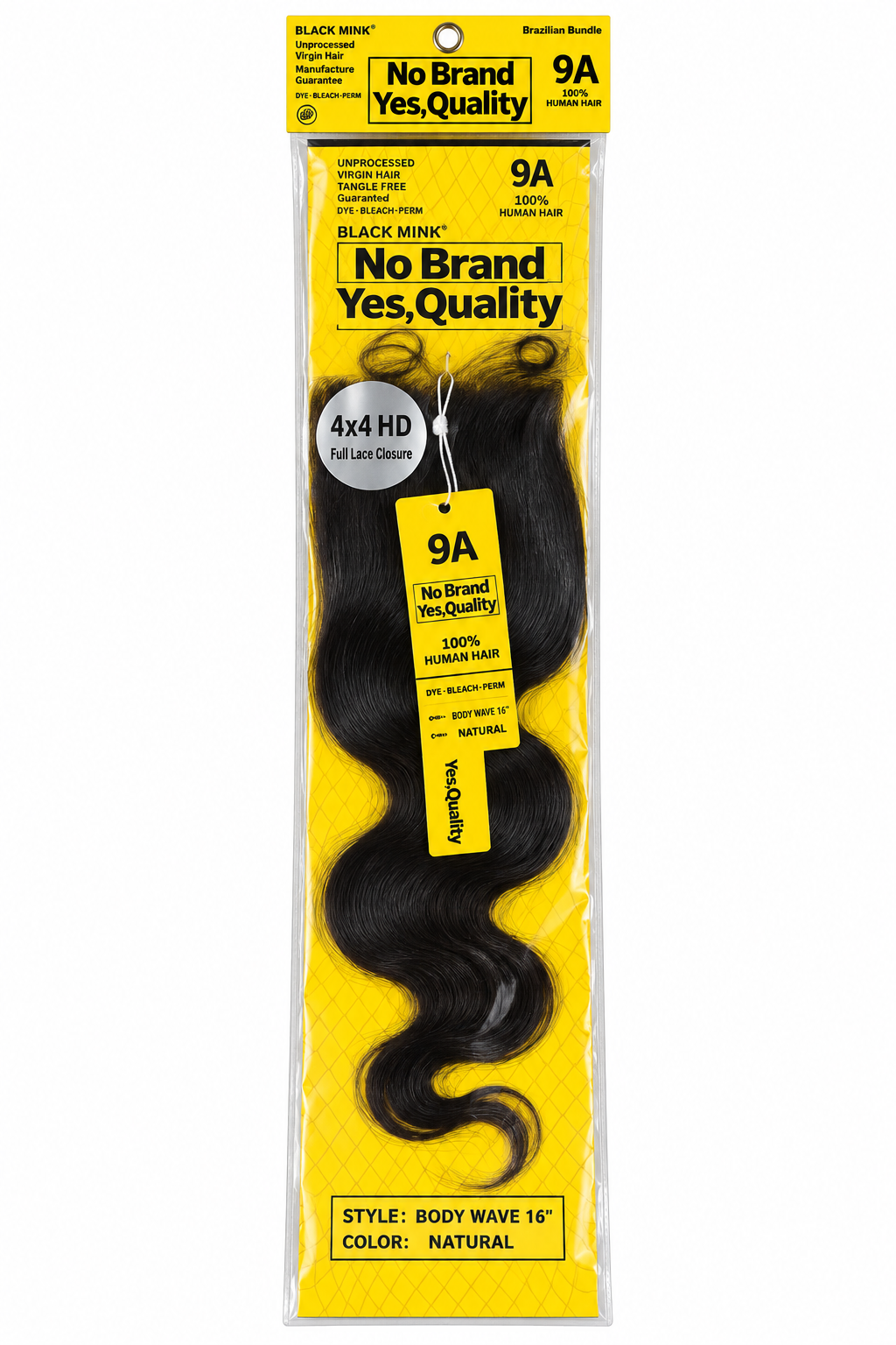 Black Mink 9A 4x4 HD Full Lace Closure – Body Wave 16" – Natural