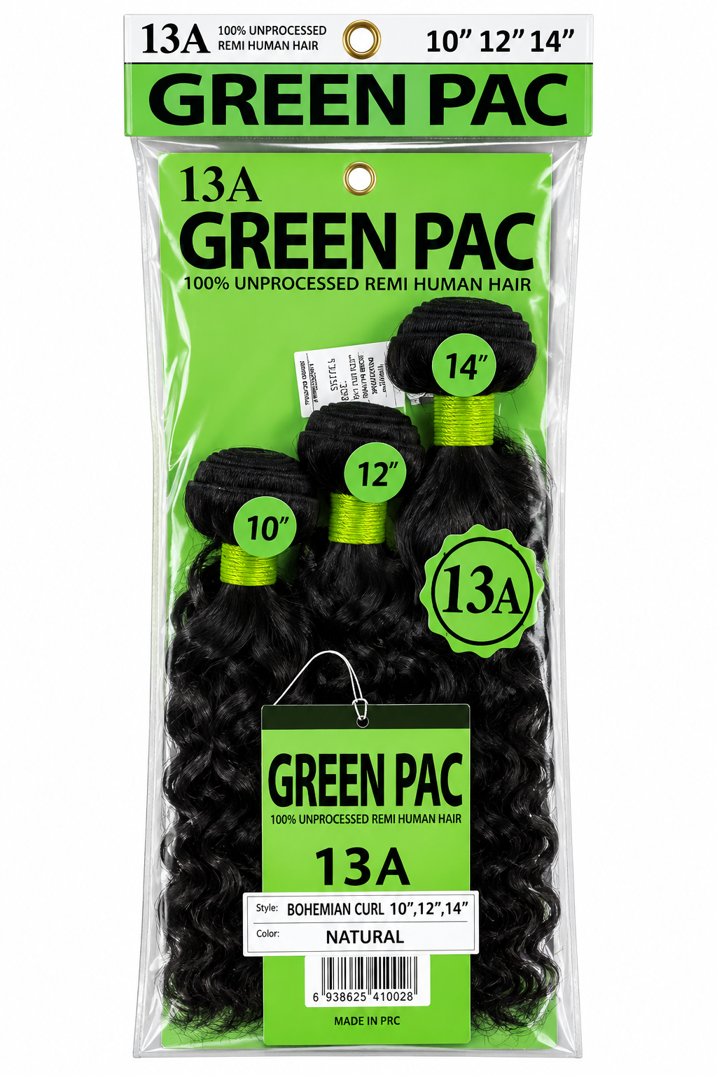 Green Pac 13A Unprocessed Remi Human Hair – Bohemian curl 10"12"14" – Natural