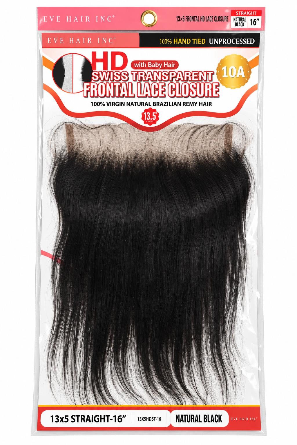 Eve Hair HD Swiss Transparent 13x5 Frontal – Straight 16" – Natural Black