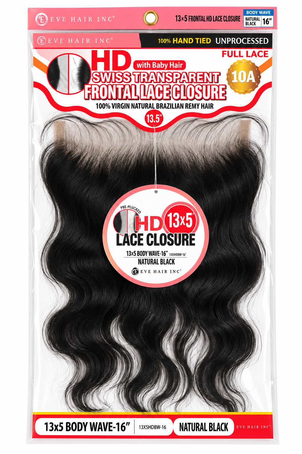 Eve Hair HD Swiss Transparent 13x5 Frontal – Body Wave 16" – Natural Black