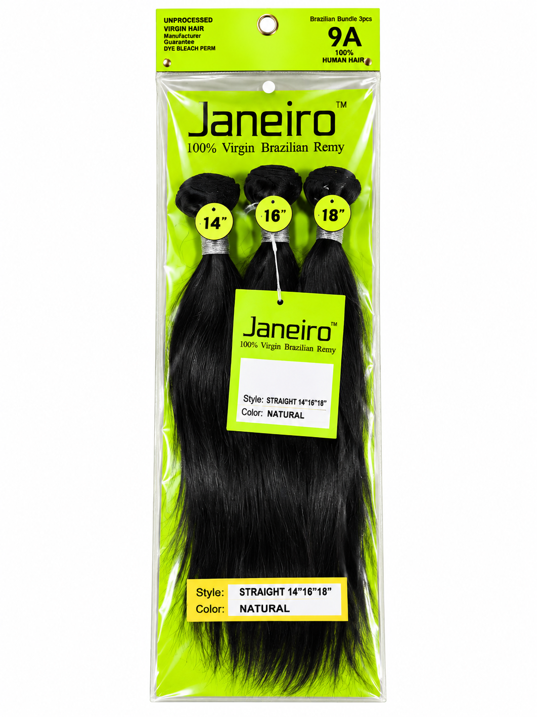 Janeiro 9A Virgin Brazilian Remy Straight Hair – 14"/16"/18" – Natural