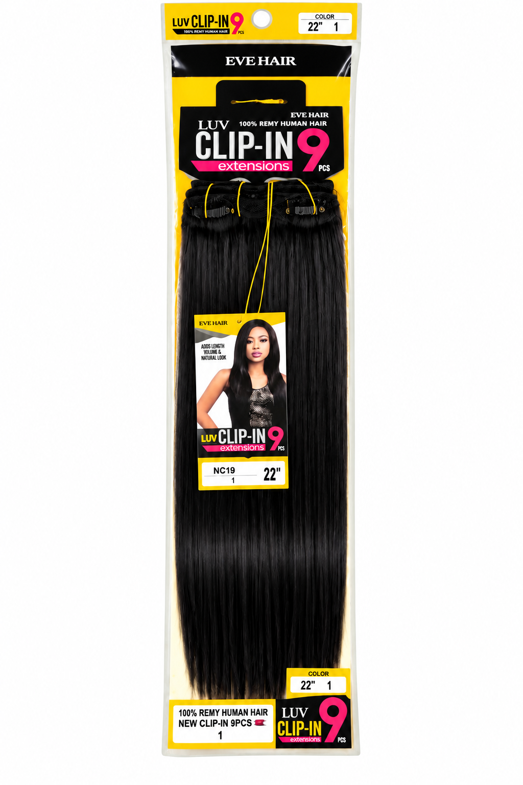 Eve Hair 9-Piece Clip-In Extension - 22" Straight Human Hair, Color #1