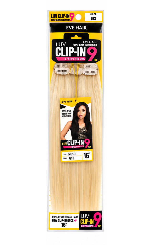 EVE Hair LUV Clip-In Extensions – 16" – 9 Pieces #613 – 100% Remy Human Hair